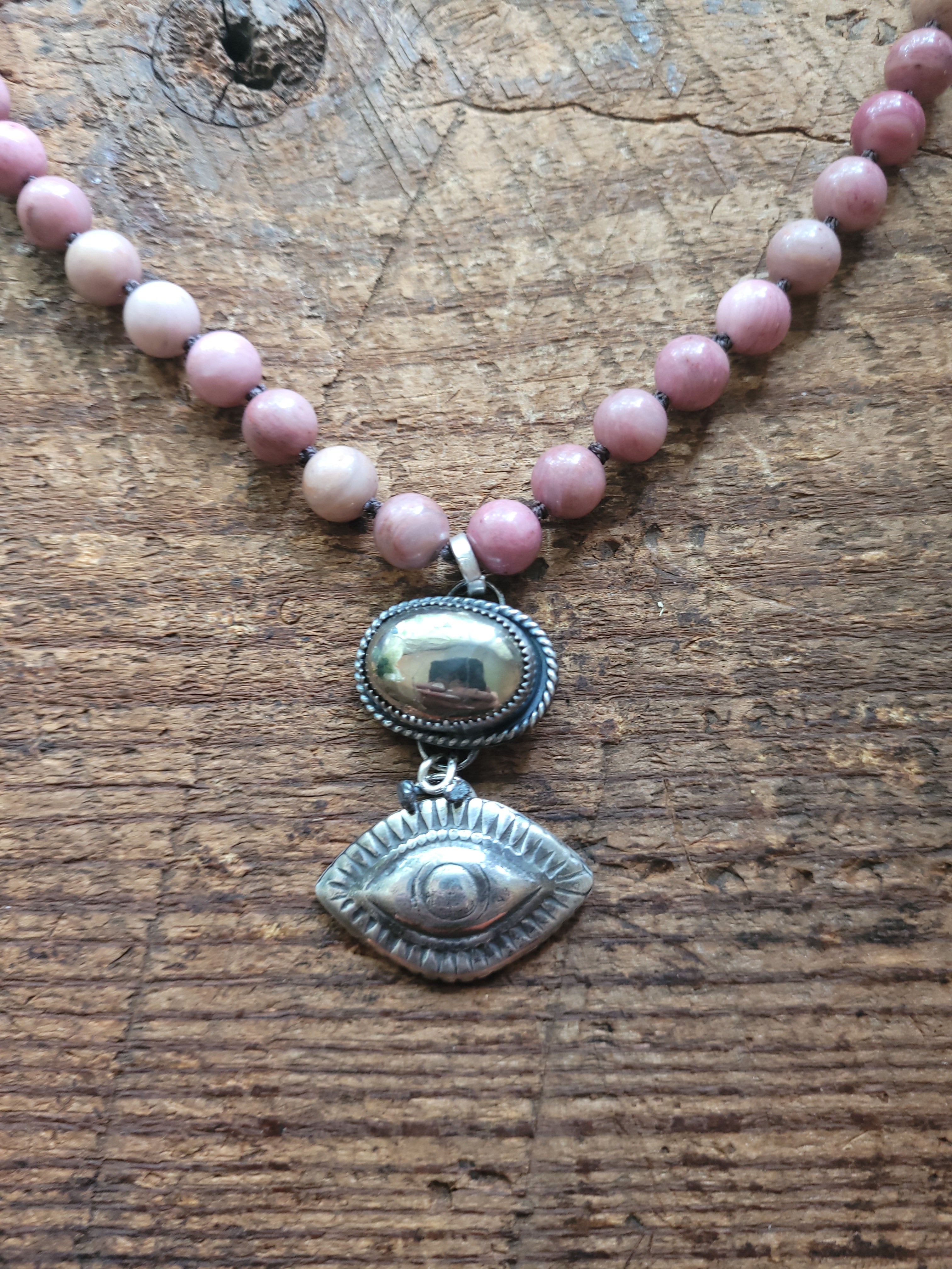 Gemstone Necklace with Sterling Silver Evil Eye Pendant