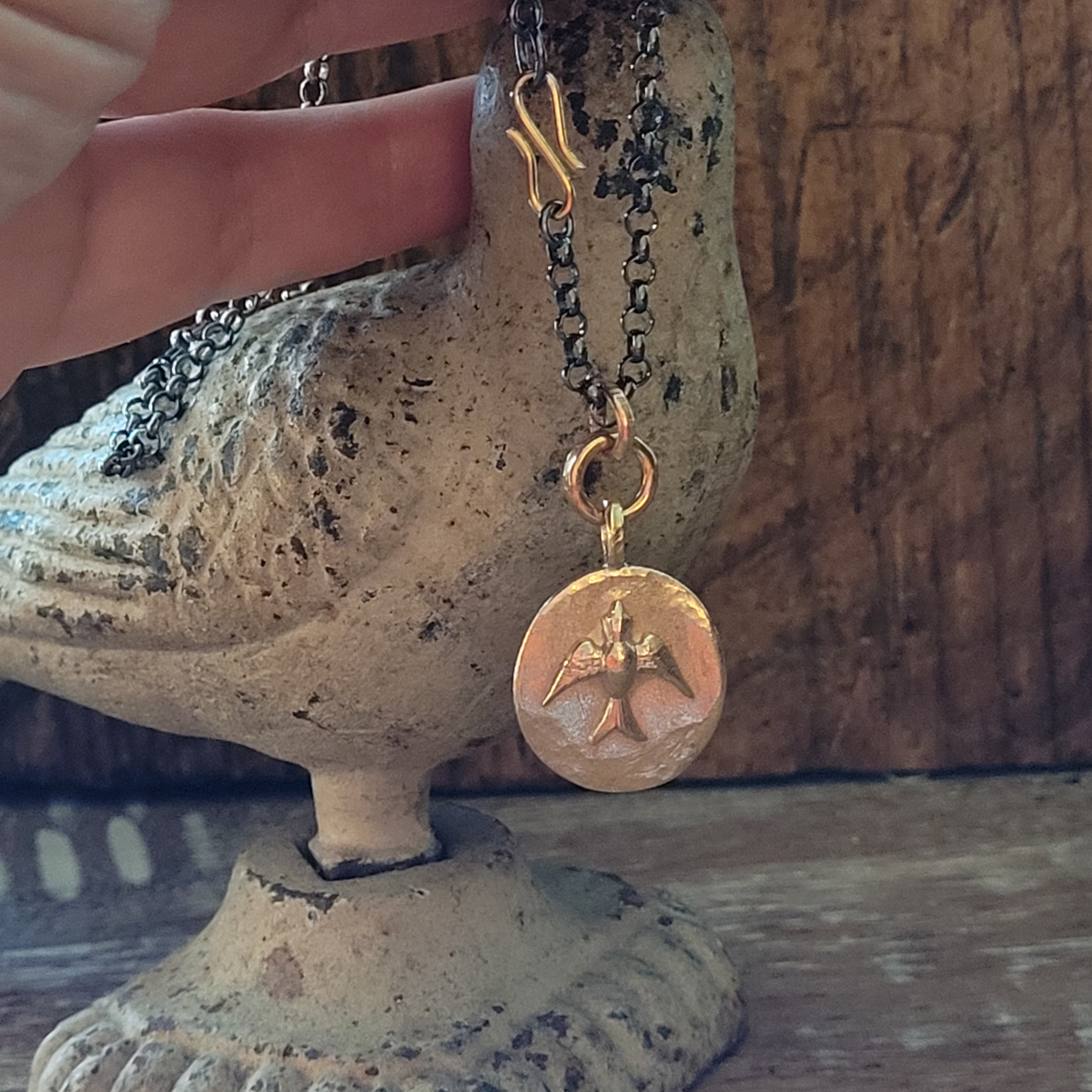 Bronze Swallow Medallion Necklace - Alchemist Collection