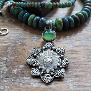 Silver Sacred Heart and Hubei Turquoise Necklace