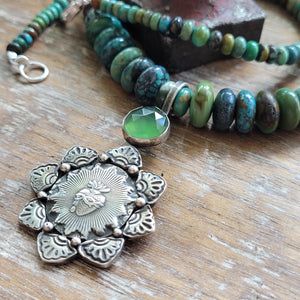 Silver Sacred Heart and Hubei Turquoise Necklace