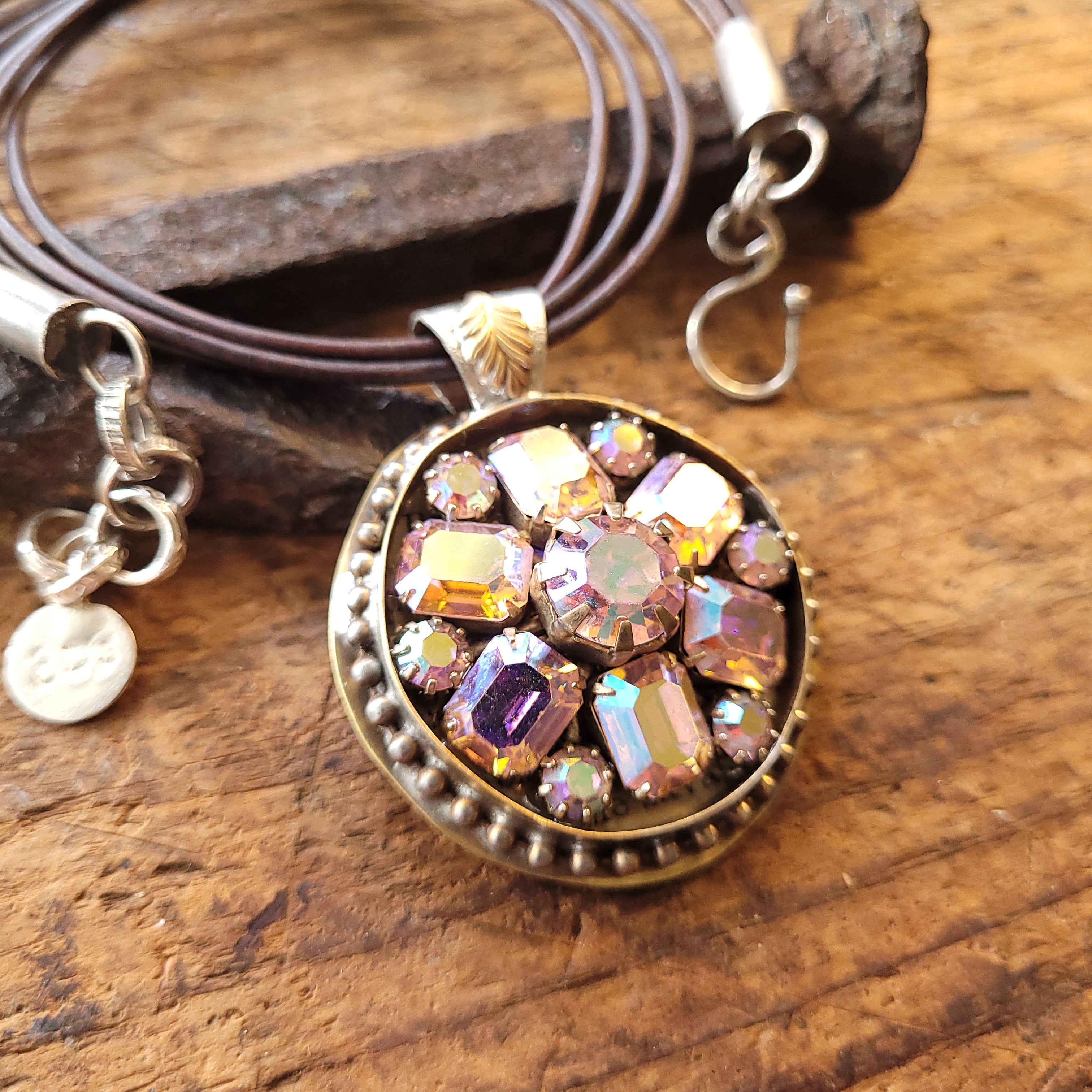 Vintage Market Necklace No. 57 - Repurposed Vintage Rhinestones and Leather Necklace