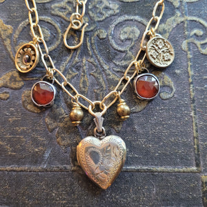Vintage Gold Fill Heart Locket Charm Necklace with Handmade Chain  - Vintage Market Necklace No. 62