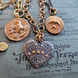 "Be Still" -  Bronze Dove Medallion Necklace with Handmade Paperclip Chain